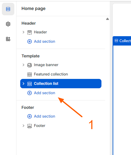 Menu showing available section types to add to the store homepage