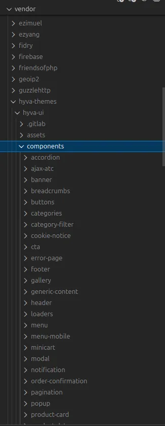 Hyvä UI components folder structure inside Magento vendor directory