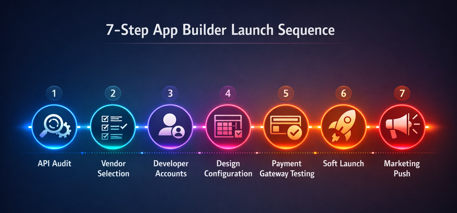 app builder for Adobe Commerce 7-step launch timeline