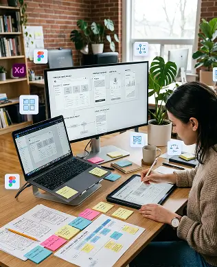 ui ux design workflow and interface screens