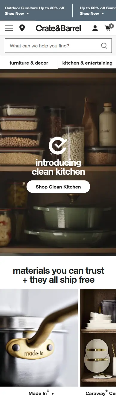 Crate & Barrel mobile ecommerce experience