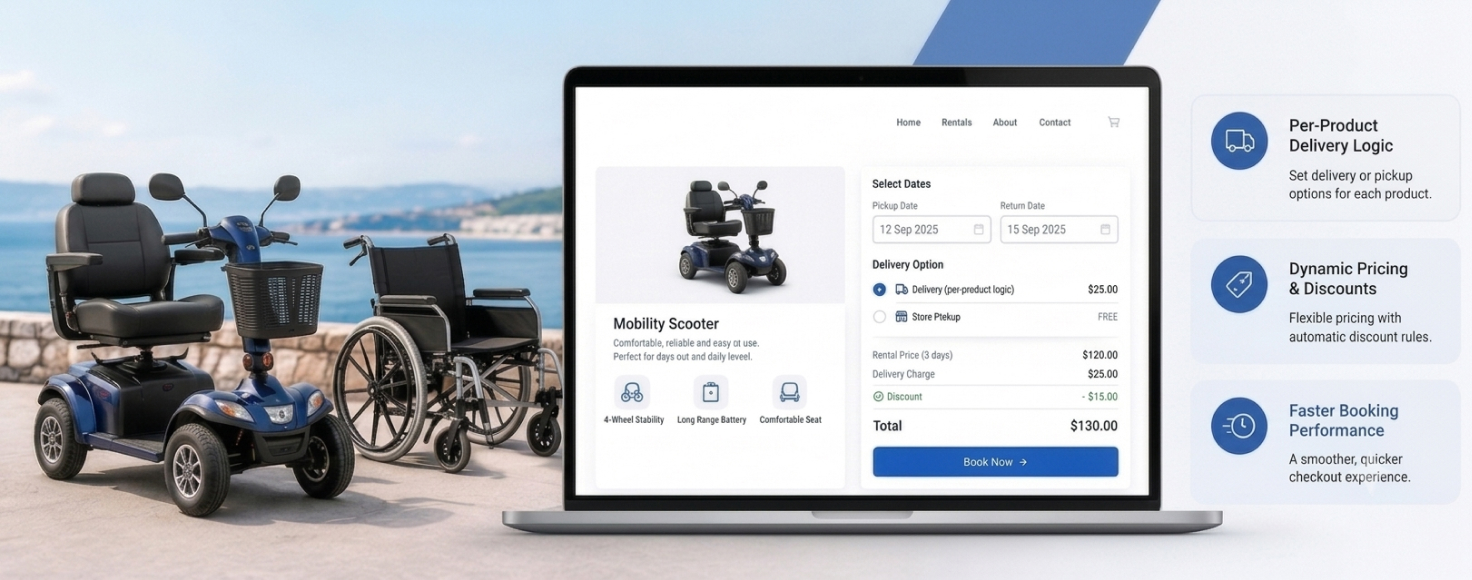 Product page showing per-product delivery and pickup pricing with automatic discount
