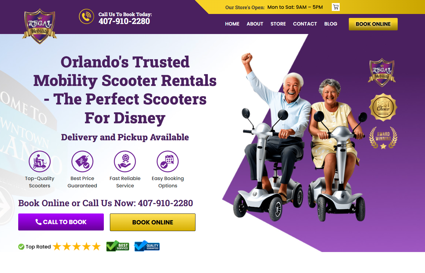Regal Mobility Rentals home page, desktop view